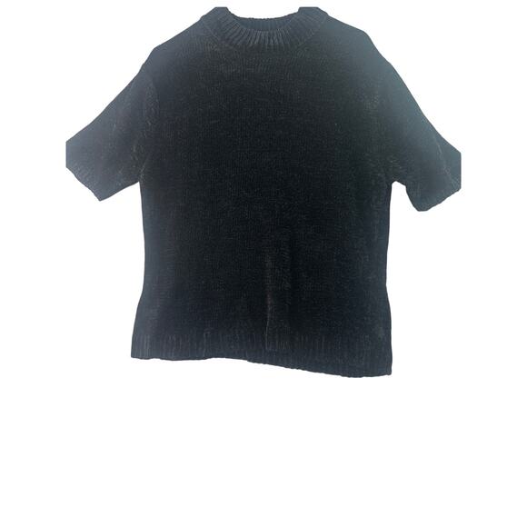 Banana Republic Chenille Short Sleeve Mock Neck Top • Black • Size L - Picture 1 of 6